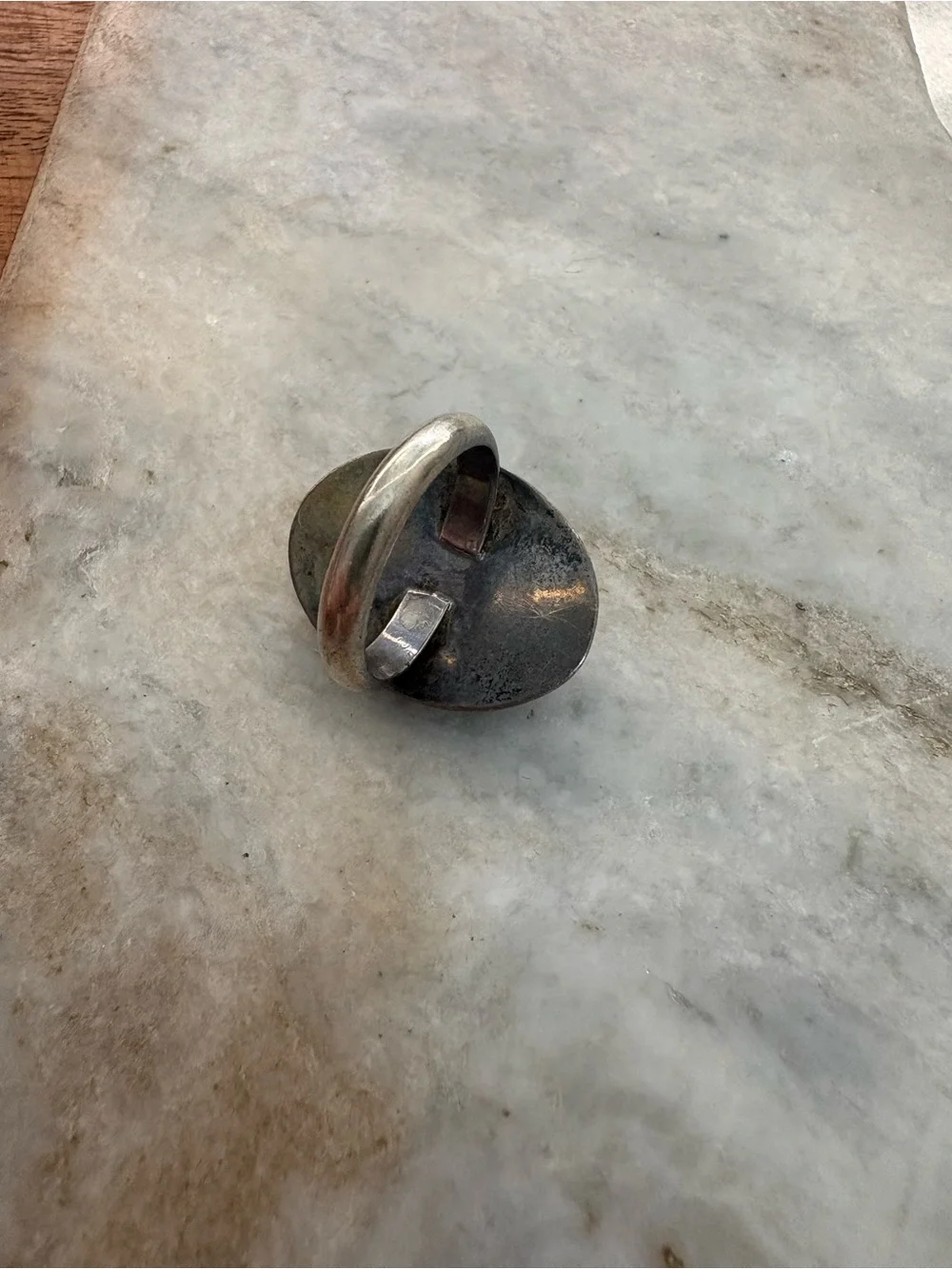Vintage Silver Ring with Turquoise Oval Stone - Size 3.5